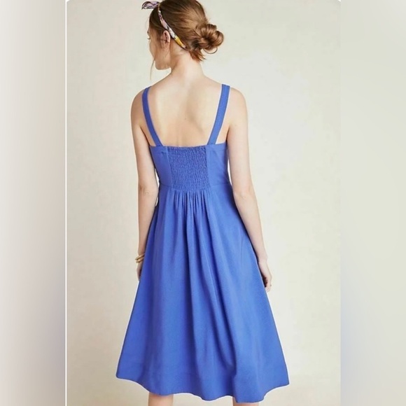 Maeve Blue Rosemary Midi Button Front Dress Sz 4 Pockets - Picture 2 of 8